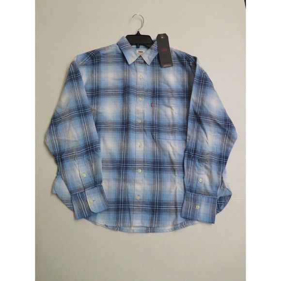 Levi's A08670004 Women's Sz L Joey Plaid Bonnie Blue L/S Flannel Shirt $60 - Picture 7 of 10